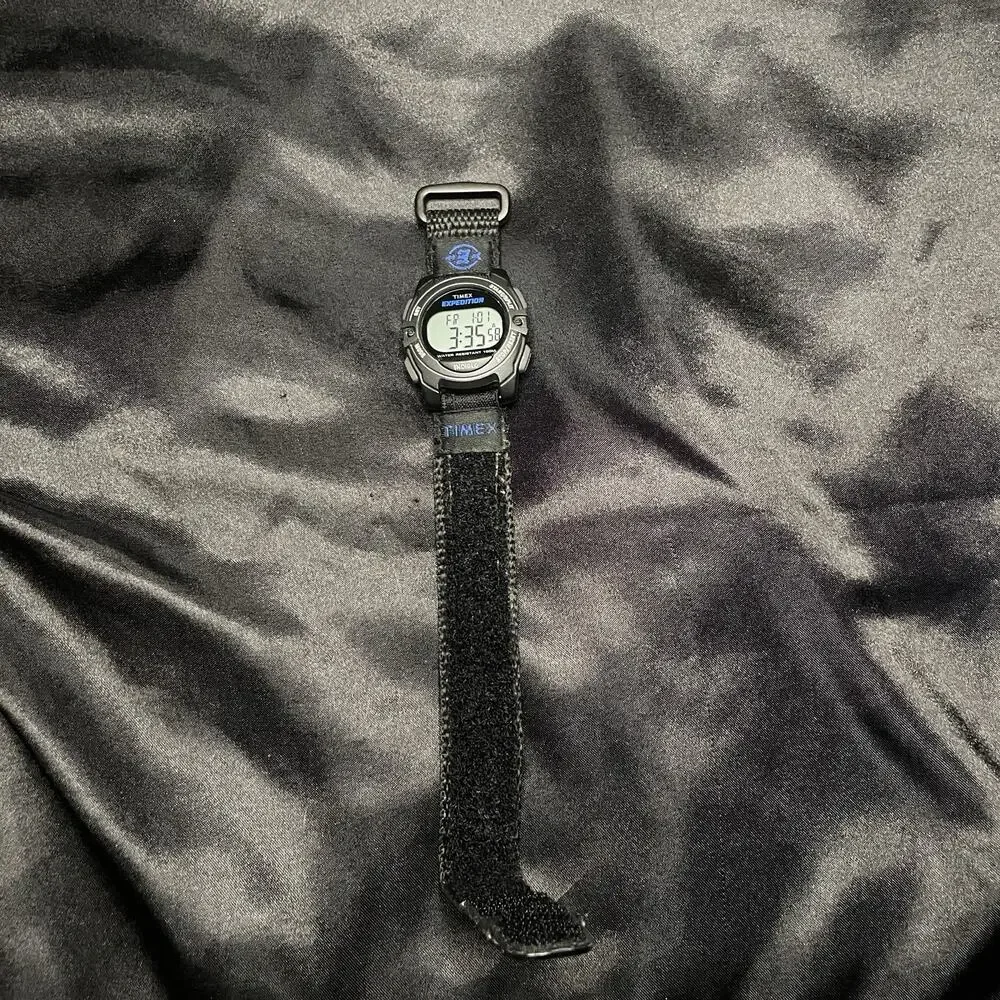 Timex Expedition Digital Indiglo Date 100m Black Nylon Hook-Loop Strap 34mm